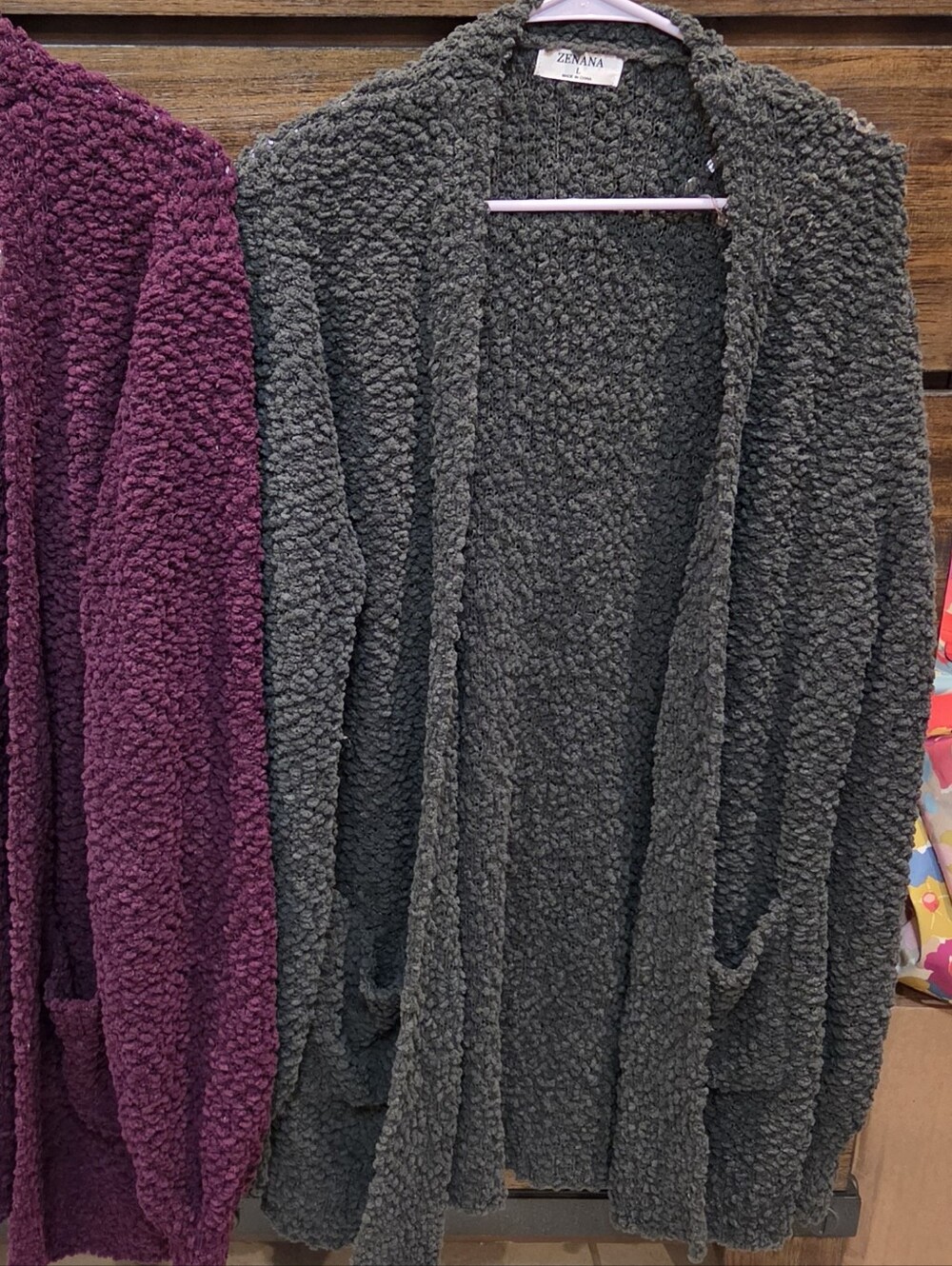 Zenana Outfitters Gray Popcorn Open-Front Cardigan Size Large